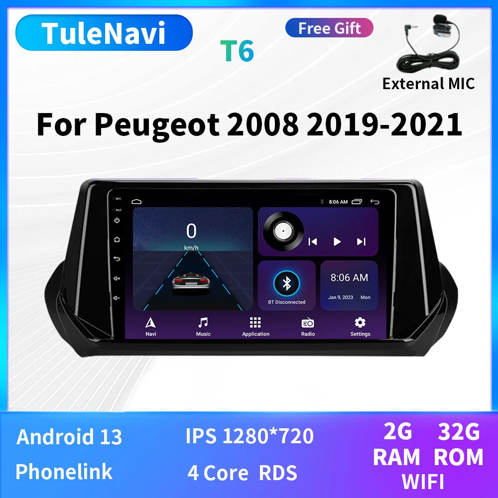for Peugeot 2008 2019-2021 CarPlay GPS Auto Car Radio Multimedia Player Screen