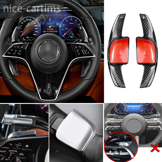 Real Carbon Fiber Steering Wheel Paddles Shifter Trim for Benz C S E Class 2021+