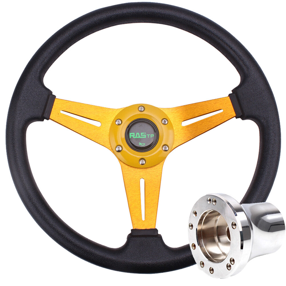 Gold 350mm for Golf Cart Steering Wheel Accessories+Sliver Adapter for EZGO TXT RXV