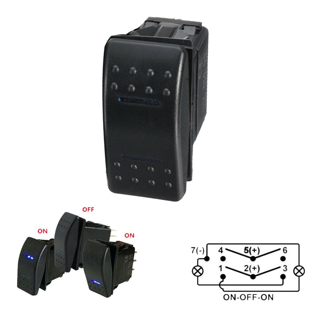 7Pin DPDT ON-OFF-ON 2 LED Rocker Car Truck Marine 12/24V