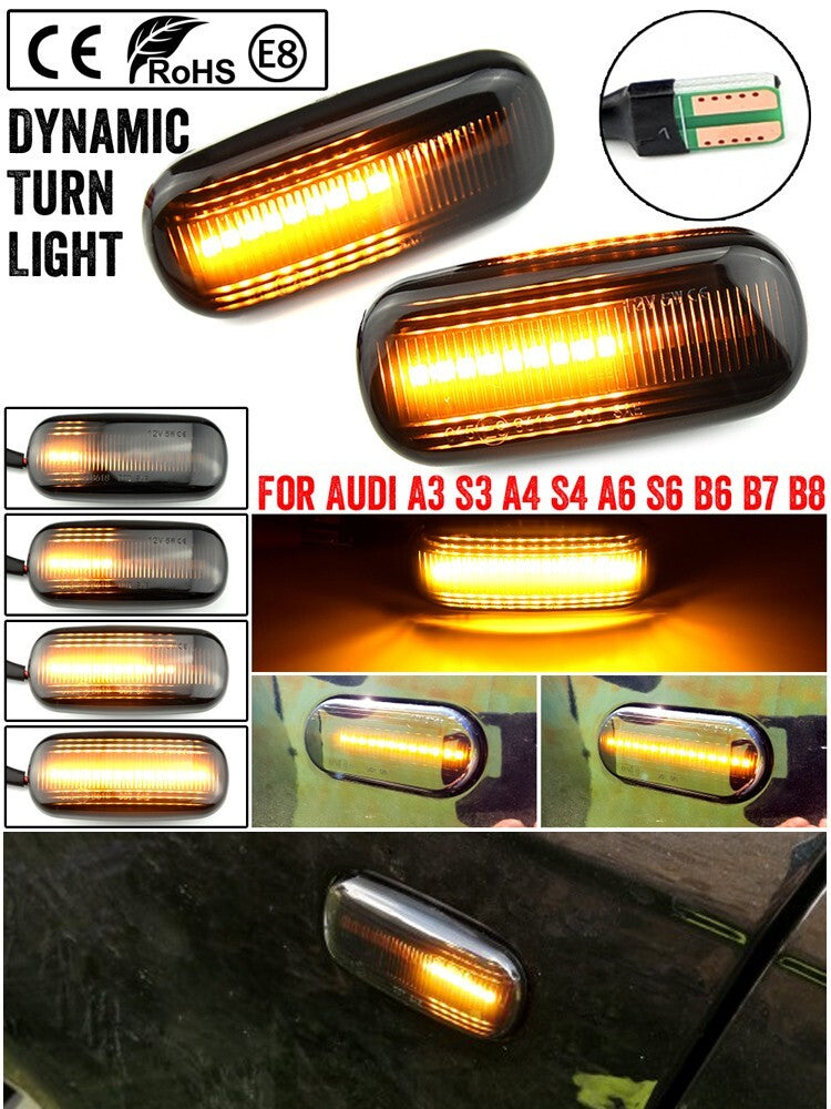 2pcs LED Dynamic Side Marker Turn Light black amber for Audi A3 8P S4 B6 B7