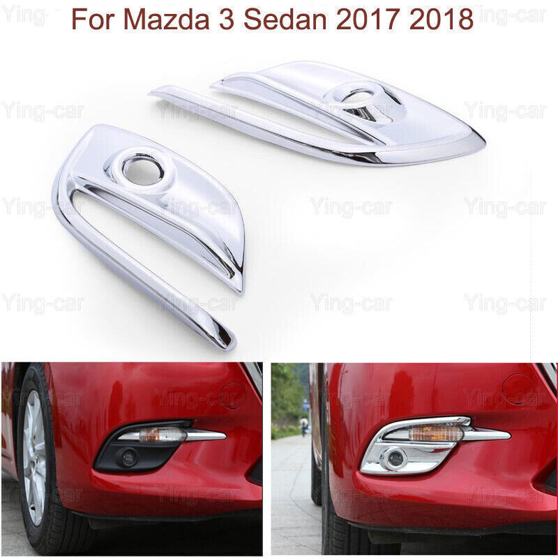 2P Chrome Front Fog Light Lamp Frame Moulding Cover Trim for Mazda 3 Sedan 17-18
