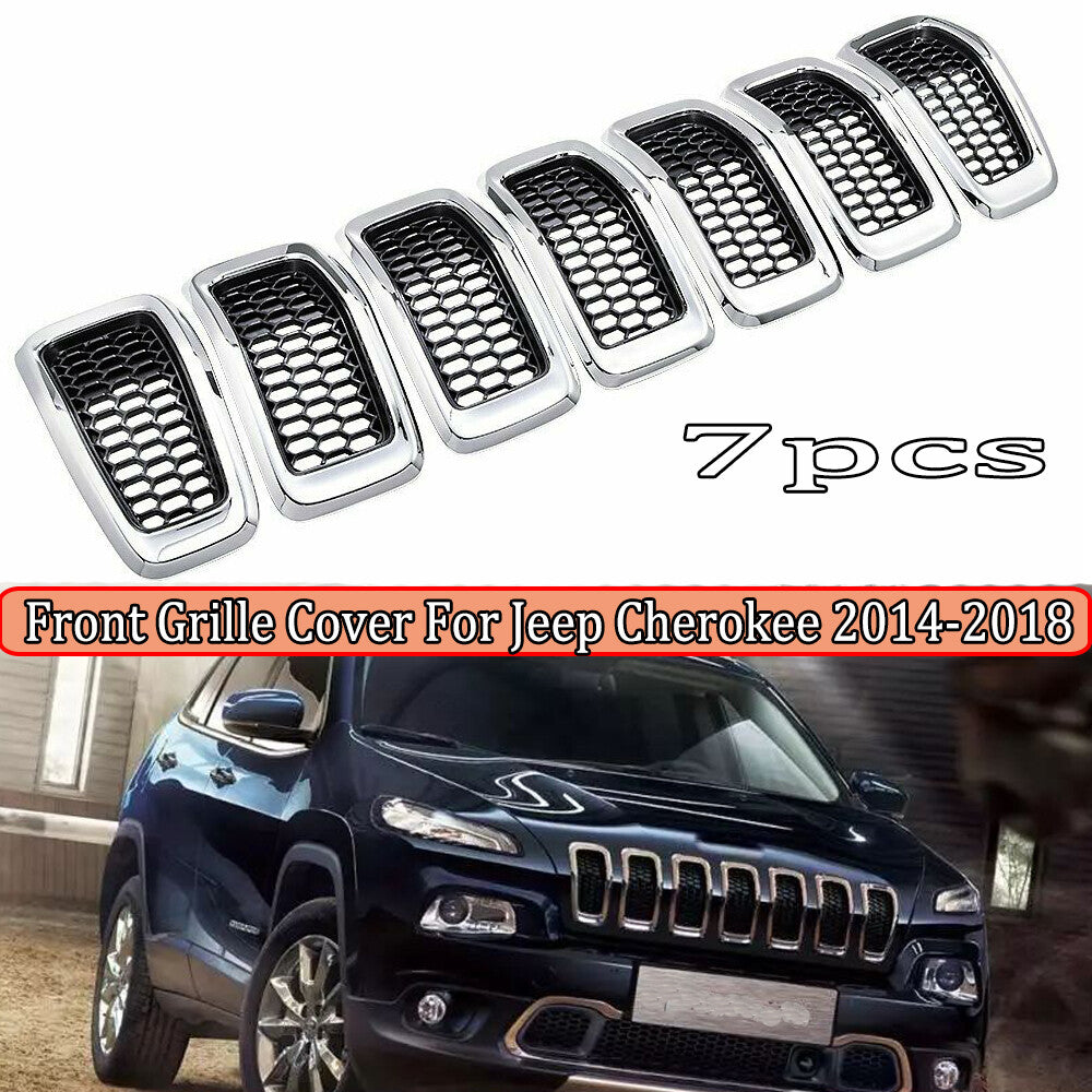 Black front grille inserts with honeycomb chrome rings for 2014-2018 for Jeep Cherokee