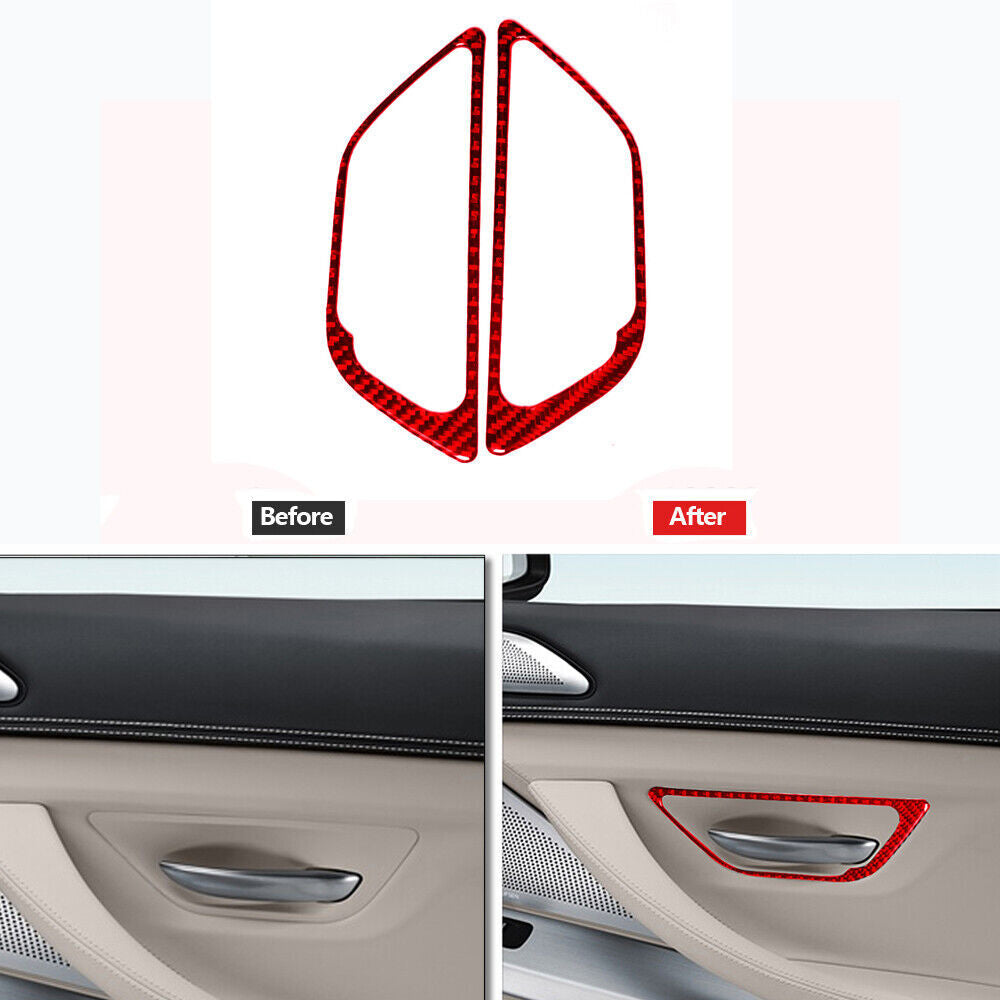 Red Carbon Fiber Side Door Handle Cover Trim for BMW 6 Series F12 F13 2011-2018