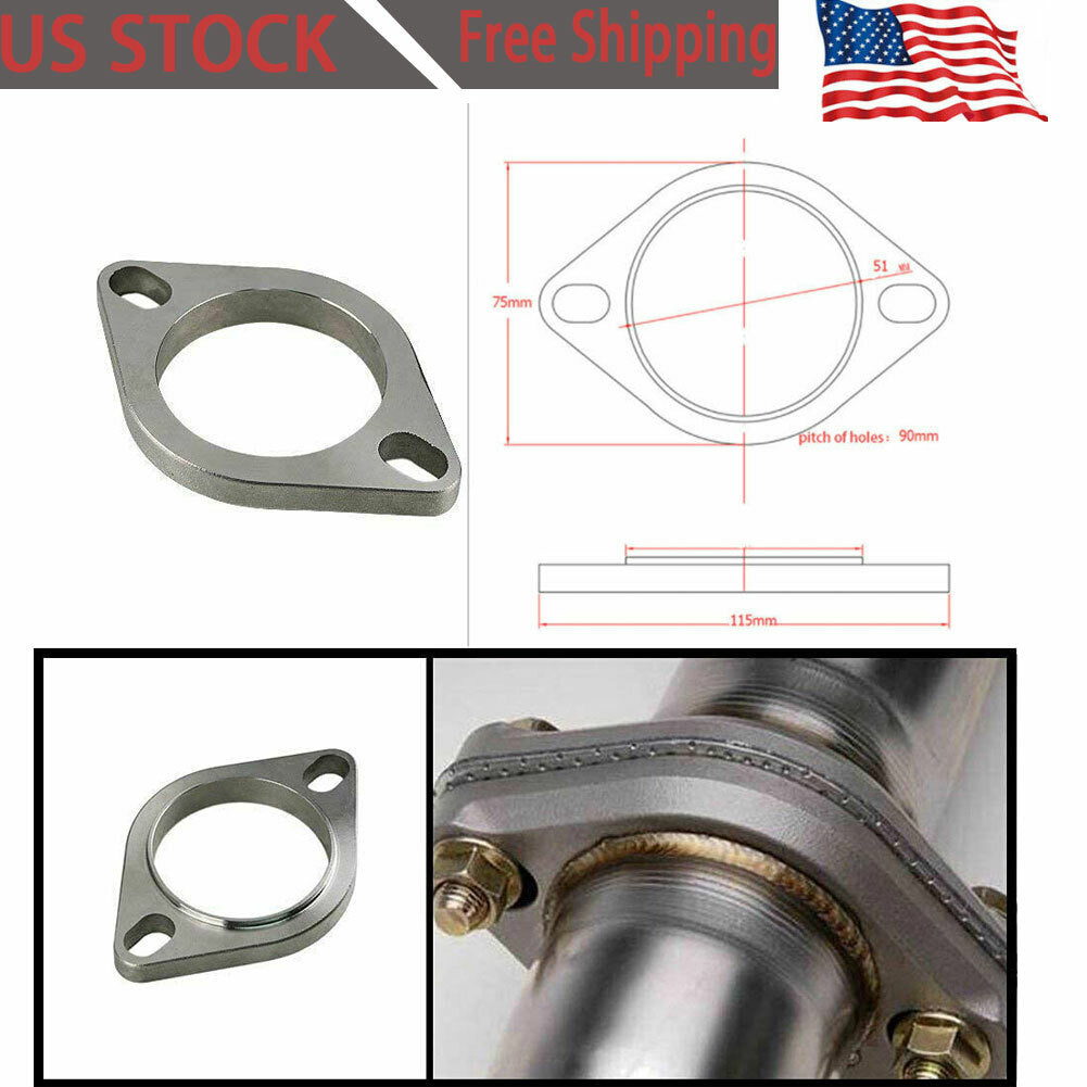 1PC 2 2inch Exhaust Flange Pipe Header Slotted 2-Bolt Hole Stainless W/ gasket