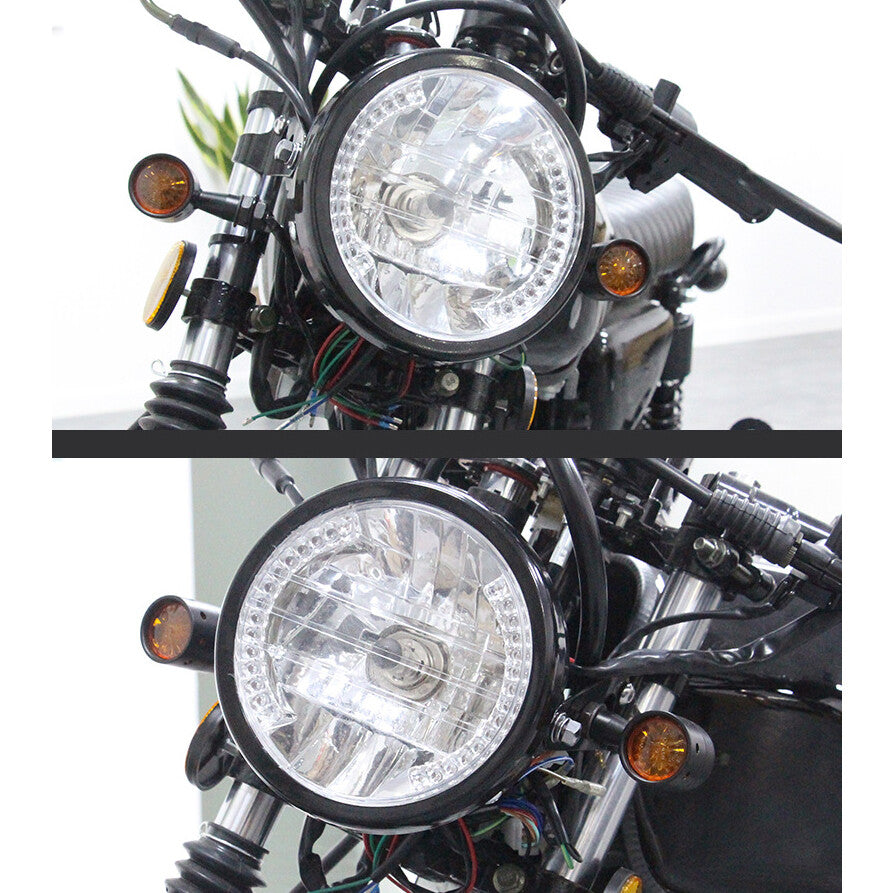 6.5 Universal LED Motorcycle Headlight + Bracket for Harley Cafe Racer Bobber