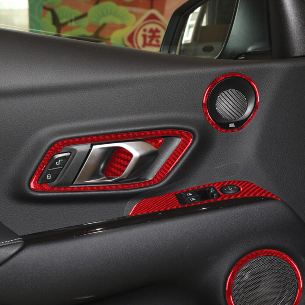14Pcs Red Carbon Fiber Door Control Cover Trim for Toyota Supra A90 2019-2022