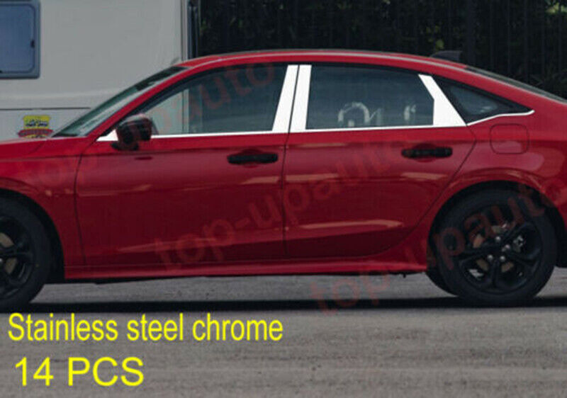 14x for Honda for Civic 2022-23 Chrome Steel bottomPillar Window Molding Cover Trim