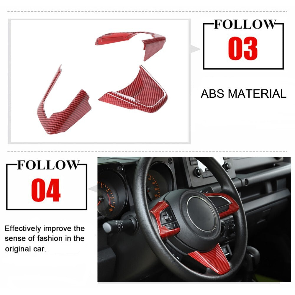 Red Carbon Fiber Steering Wheel Decoration Cover Trim for Suzuki for Jimny 2019-2023