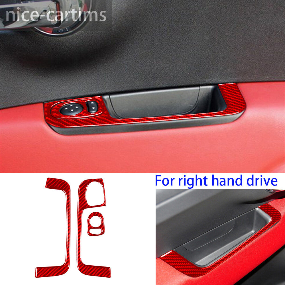 RHD Interior Door Armrest Panel Trim Cover for Fiat 500 2012-15 Red Carbon Fiber