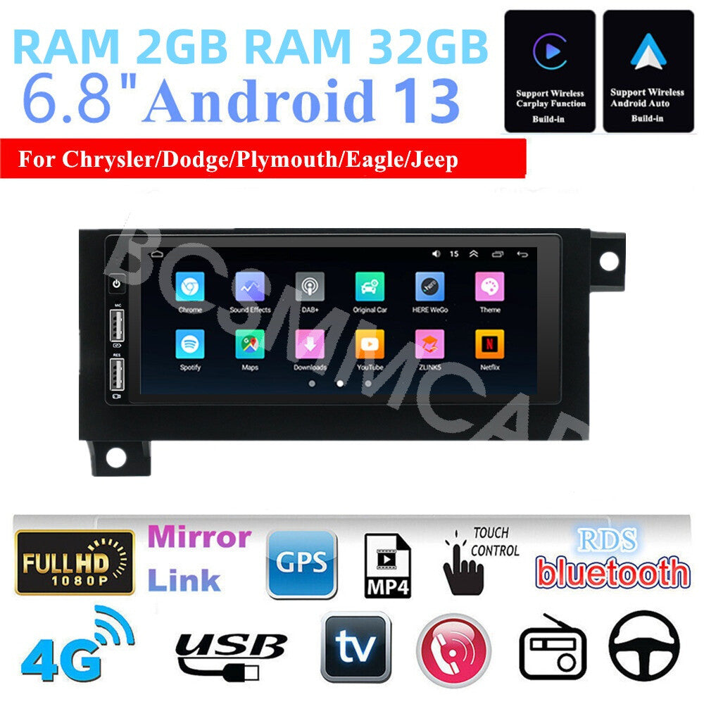 6.8in Car Radio Player Touch Screen Fit for Jeep Cherokee 1997-2001 Head Unit