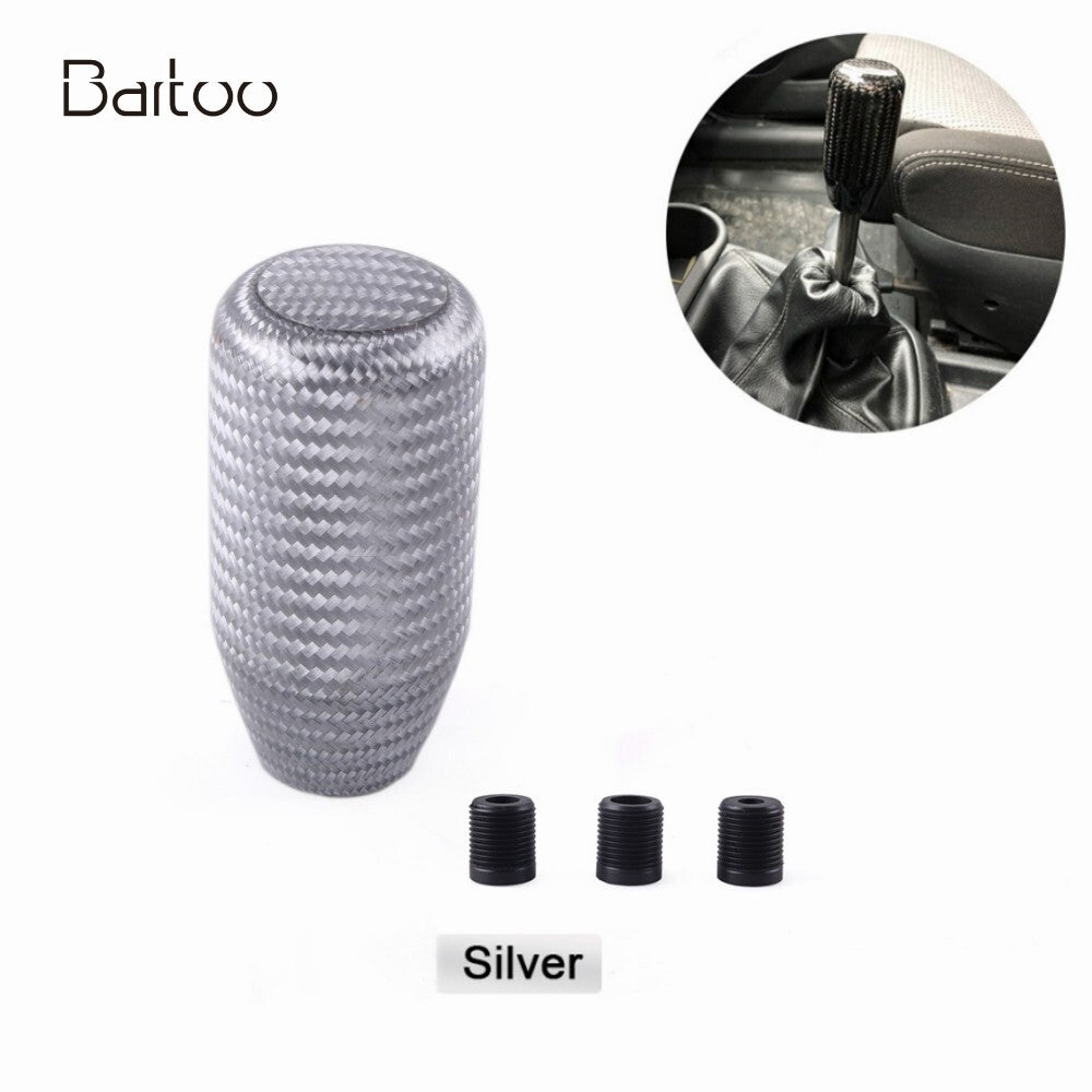 Silver Carbon Fiber MT Car Handle Gear Stick Shift Knob Manual Shifter Lever