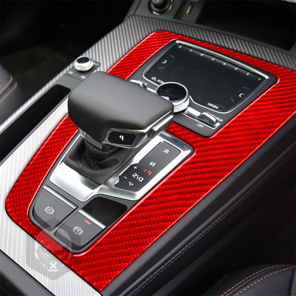 for Audi Q5 Q5L 2018+ RHD Central Control Gear Shift Panel Trim Red Carbon Fiber
