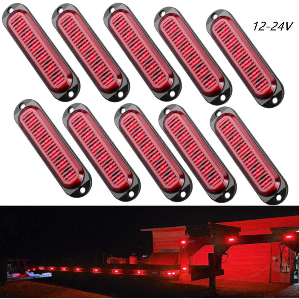 10 PCS Red 6 LED Truck Side Marker Lights Clearance Lamp Trailer RV 12V 24V