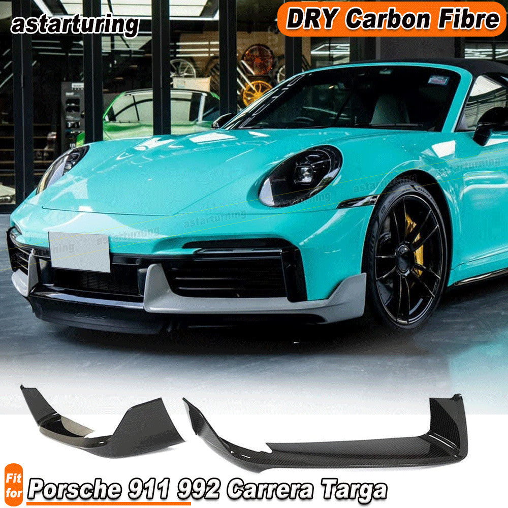 for Porsche 911 992 Carrera Targa Dry Carbon Front Bumper Splitter Air Vent Fins
