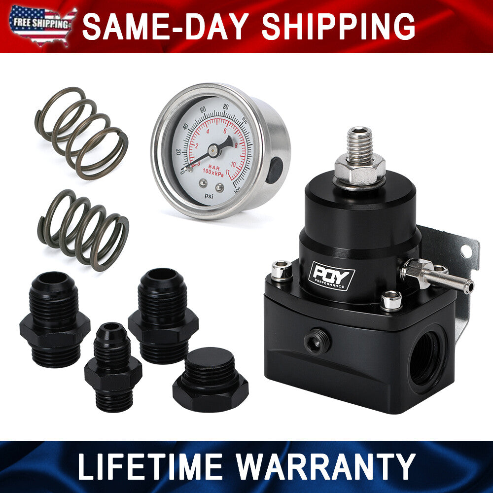 Black Adjustable EFI Fuel Pressure Regulator Bypass Gauge AN8 Feed  AN6 Return