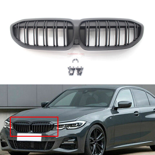 Front Kidney Grille Double Slat Grill Kit Fit for BMW 3 Series G20 19-22 Matte Black