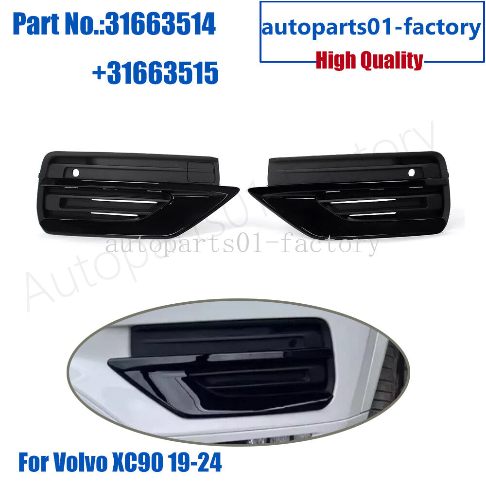 Pair Front LeftRight Bumper Fog Light Cover for Volvo XC90 19-24 Glossy Black