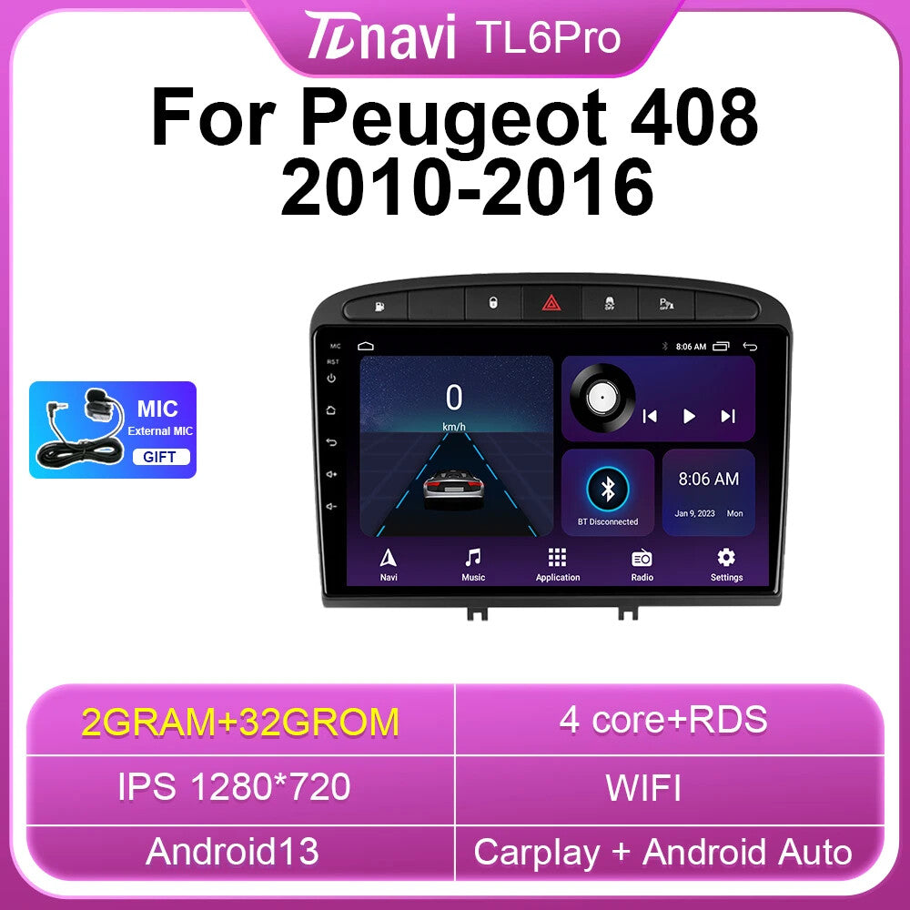 for Peugeot 408 2010-2016 Car Radio Android CarPlay GPS Multimedia Stereo Player