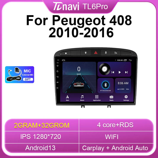 for Peugeot 408 2010-2016 Car Radio Android CarPlay GPS Multimedia Stereo Player