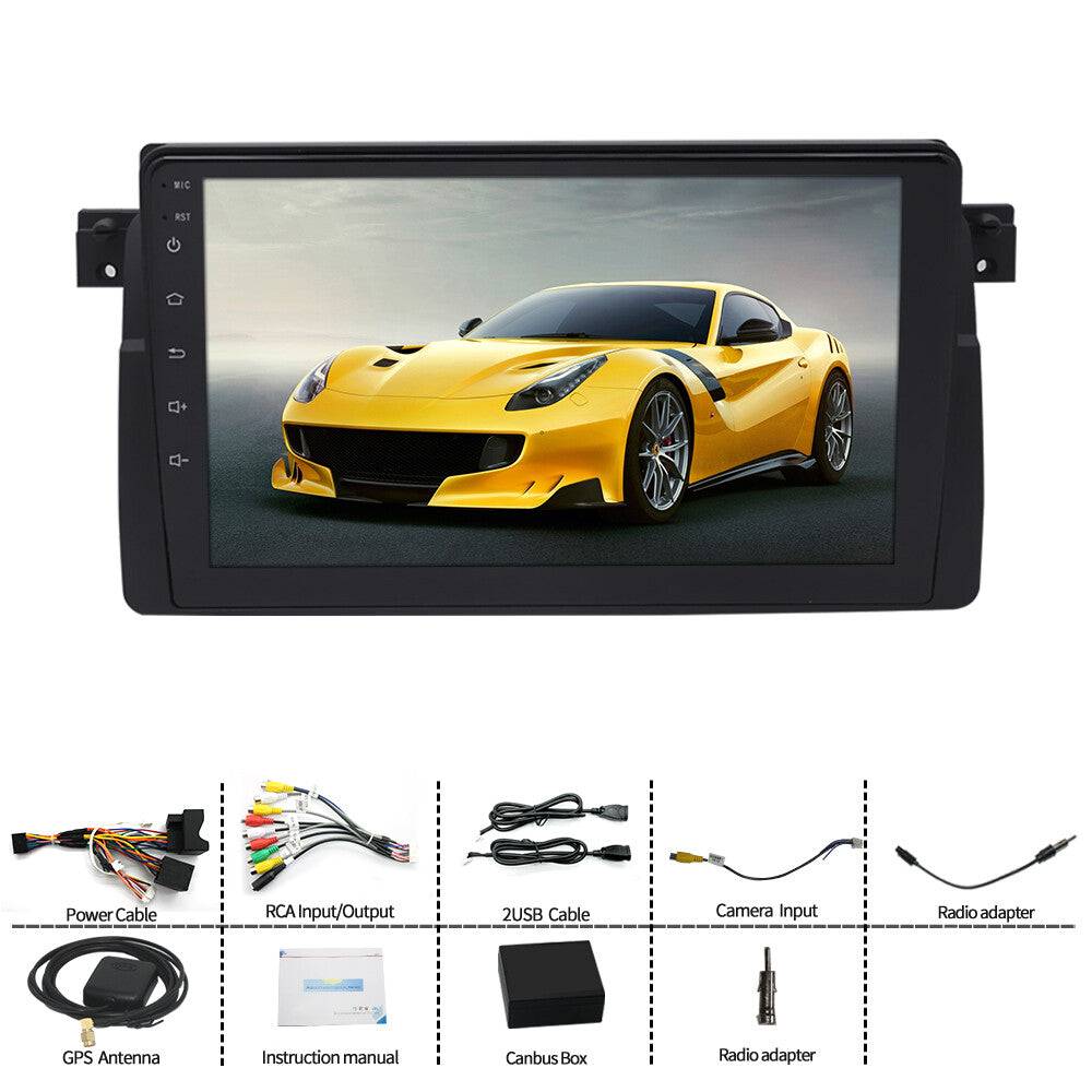 9-inch car stereo GPS navigation with Wifi, BT, RDS, and 1+32GB for BMW E46 (1998-2006) - Android 13.