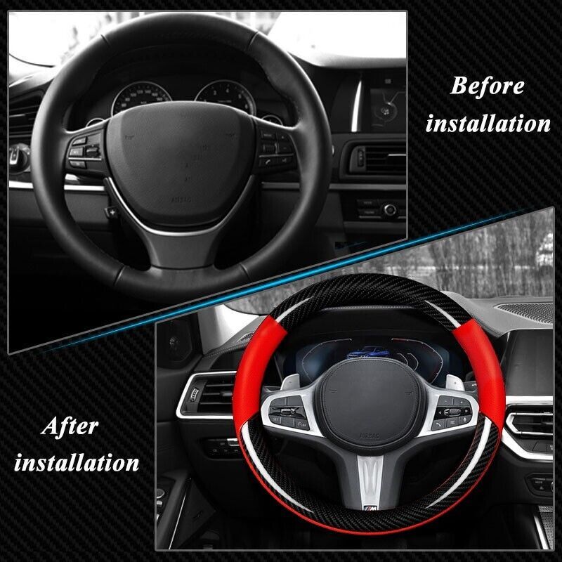 Apply To15 Carbon Fiber Leather Car Steering Wheel Cover Red Leather for Toyota