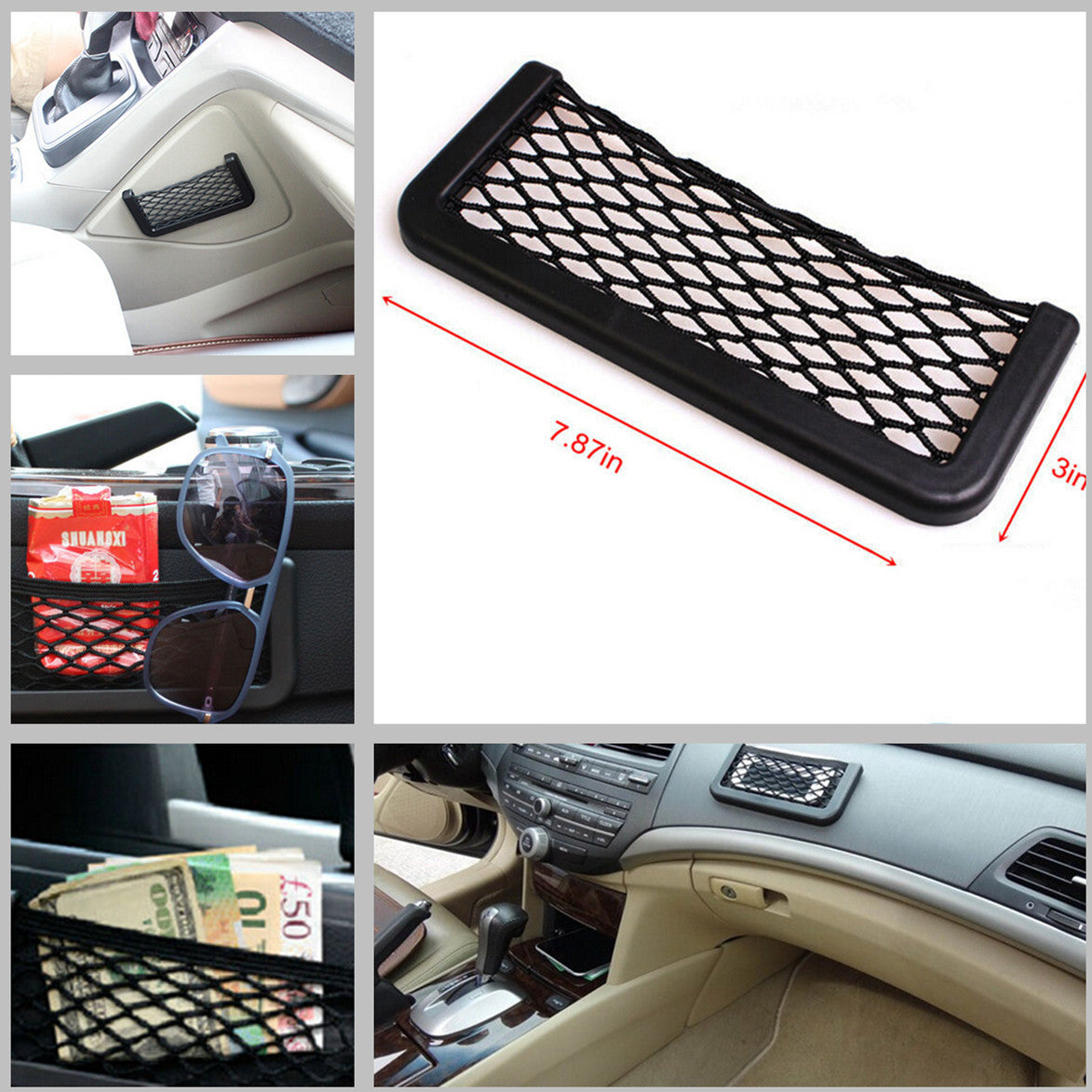 7.5inch Car Storage Mesh Net Resilient String Phone Bag Holder Organizer