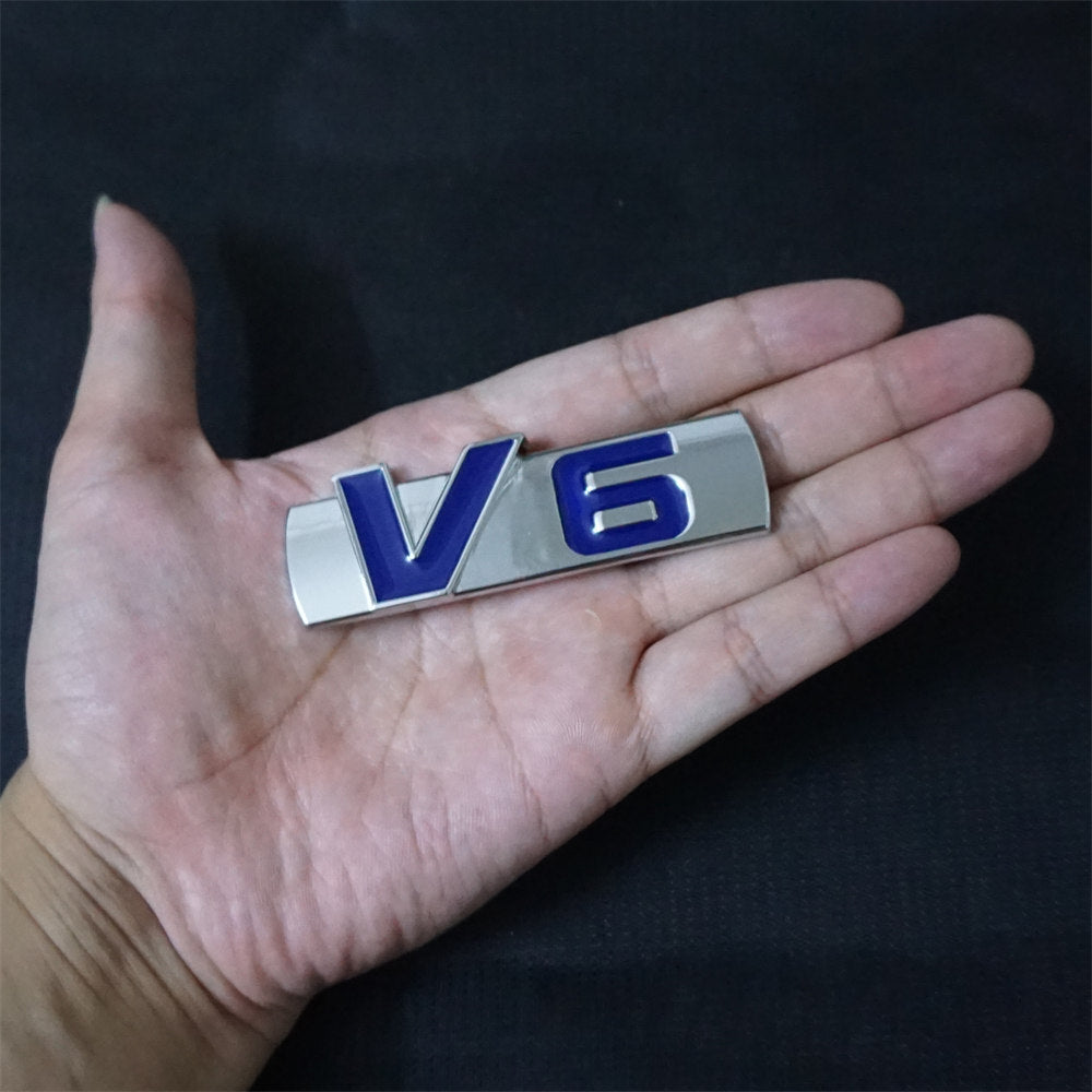 2x Silver Blue Chrome V6 Metal Decal Sticker Badge Emblem Tailgate Limited 3D GT