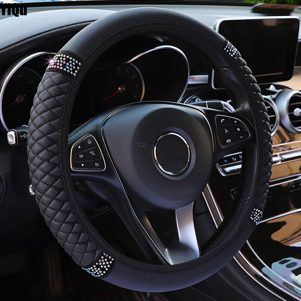 New Car PU Leather Diamond Steering Wheel Cover Accessories For 15/38cm