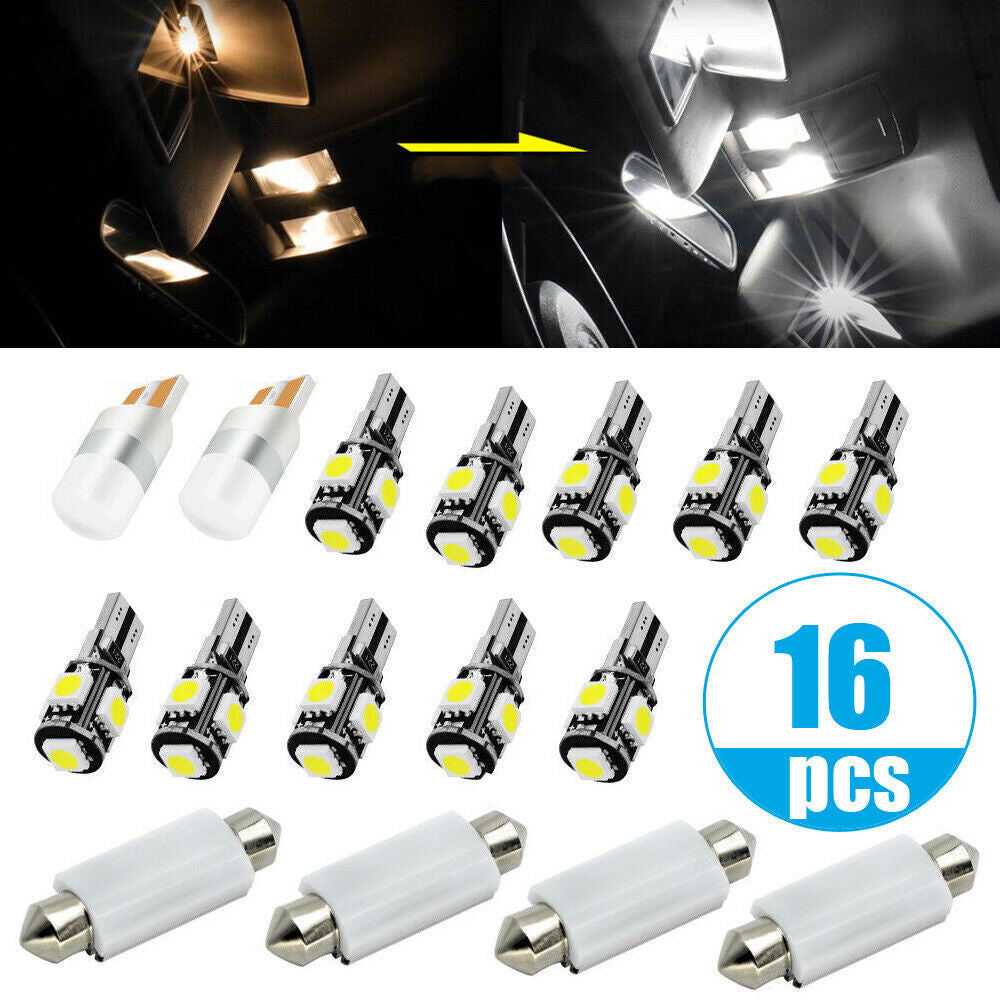 16x Car Accessories Interior Bulbs Package Kit Map Dome License Plate LED Lights