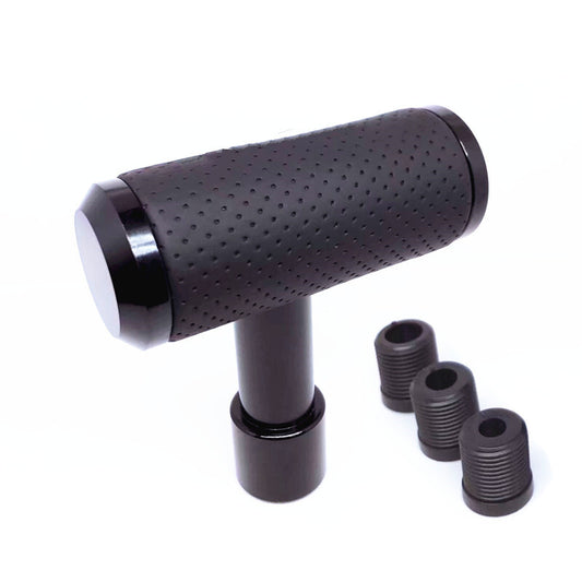Car Aluminium Slloy Leather T-Handle Gear Shift Lever Knob Handle Shifter Black