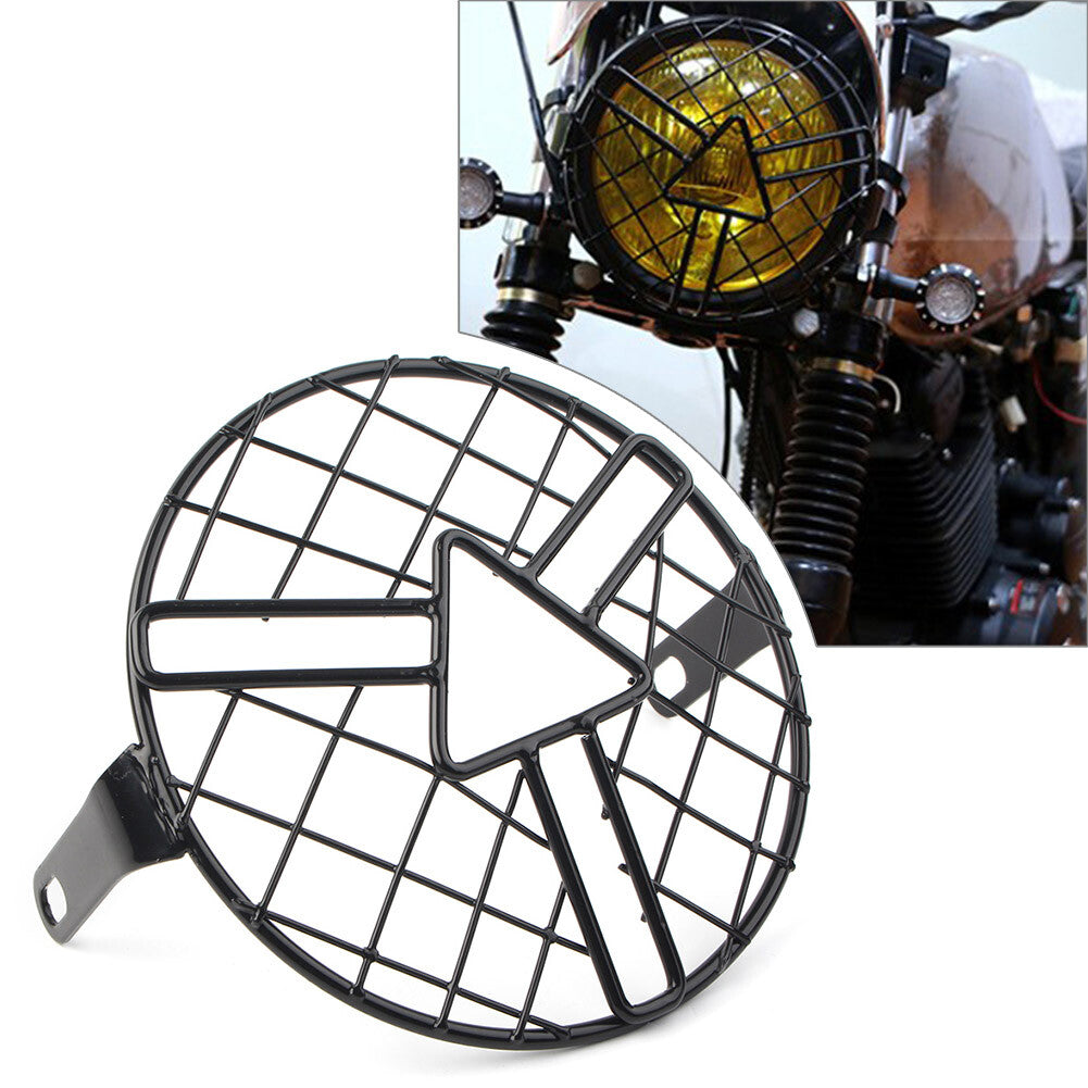 6.5 Headlight Grill Guard Headlamp Light Cover Metal For Cafe Racer Bobber Blk