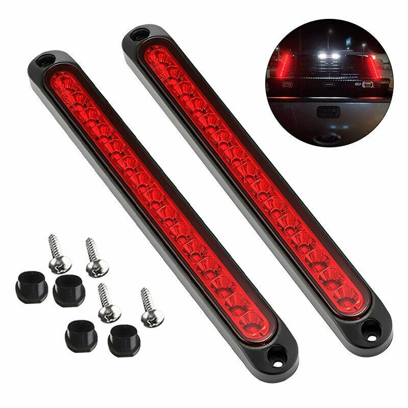 2X Red 15 LED Sealed Truck Trailer DRL Strip Brake Stop Rear Turn Tail Light Bar