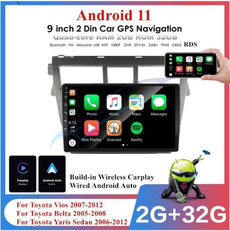 Radio Fit For 06-12 for Toyota Yaris Sedan Carplay GPS WiFi RDS 9 Android 11 Stereo