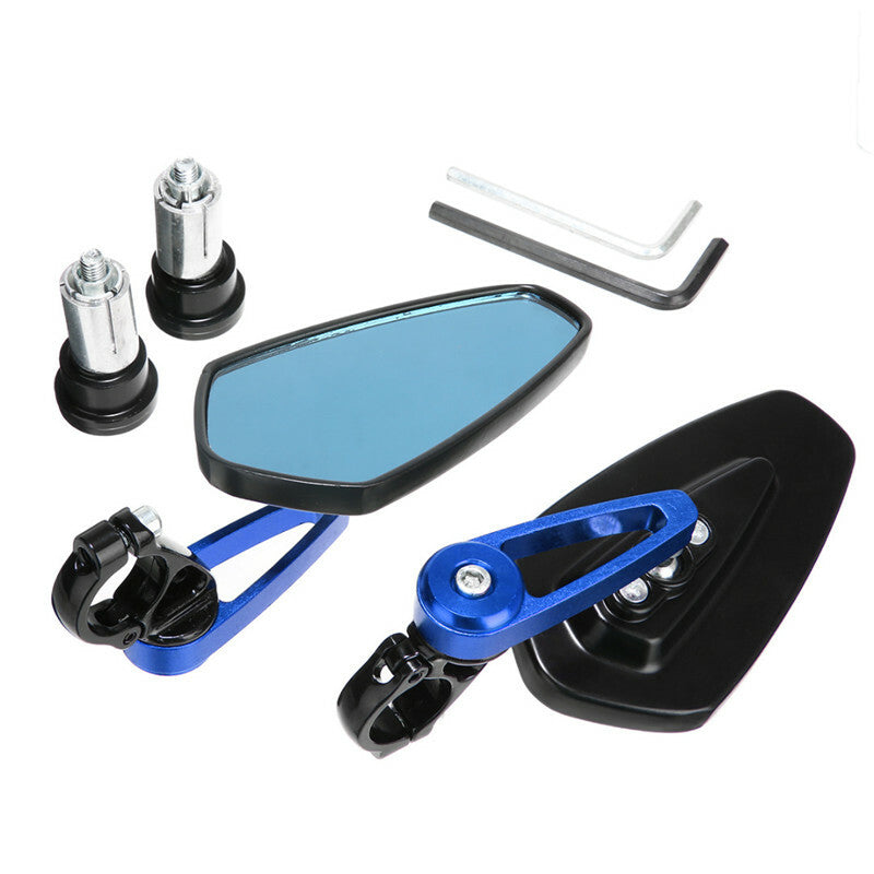 2x Motorcycle Aluminum BlackBlue 7/8 Bar End Side Rear View Rearview Mirror