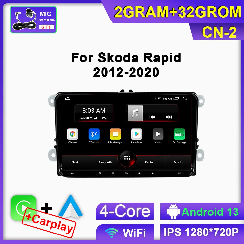 for Skoda Rapid NH3 NH1 2012-2020 Android CarPlay Car Radio Screen GPS Player
