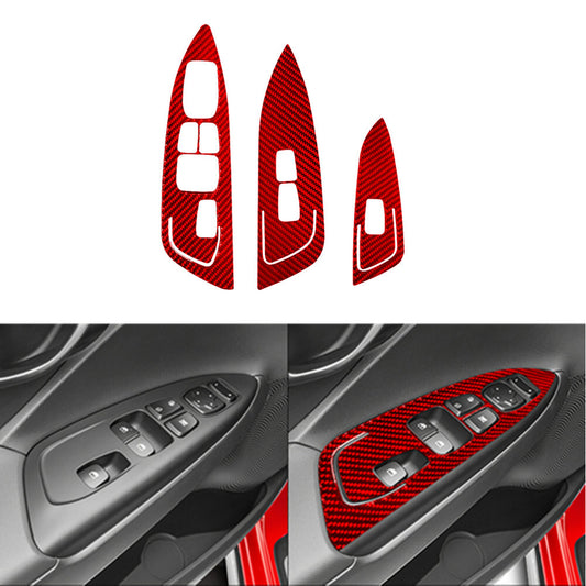 3x Red Carbon Fiber Door Control Trim Cover for Hyundai for Veloster JS 2019-2022