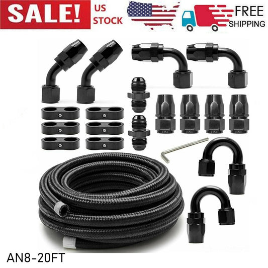 8AN 1/2 inch Nylon Braided Fuel Line Kit with Oil/Gas/Fuel Hose Fittings and Adapter 20ft