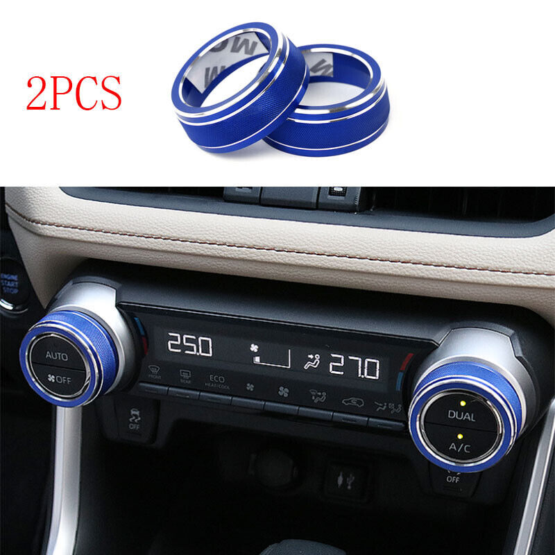 2P Blue Aluminum Central Console AC Switch Button Trim for Toyota RAV4 2019-2023