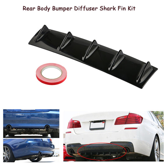Rear Body Bumper Diffuser Shark 5 Fin Kit PU Spoiler Gloss Black Lower Universal