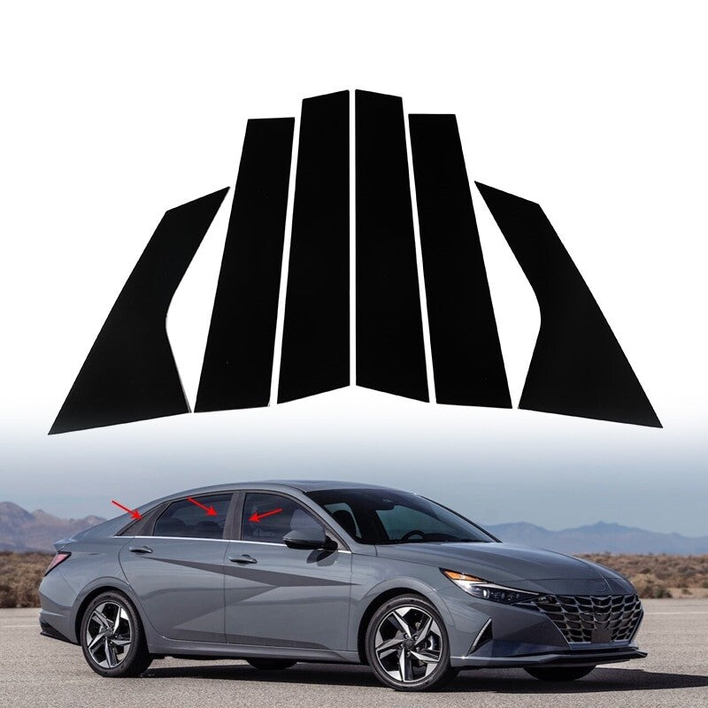 6 for Hyundai for Elantra 2021-2023 Glossy Black Car Pillar Post Door Window Trims