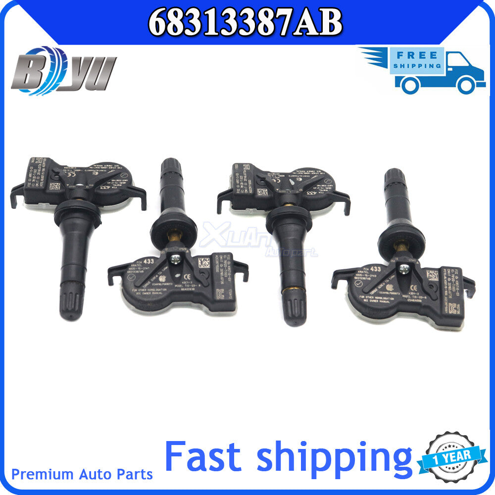 4-piece set of new TPMS tire pressure sensors for Dodge for Jeep 68313387AB and 68252493AB