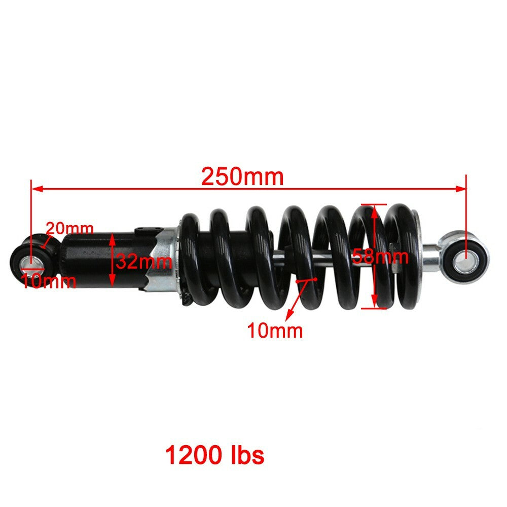9.8-inch 250mm rear shock absorber, 1200 lbs, suitable for Pit Dirt bikes, all-terrain vehicles, four-rail for mini bikes.