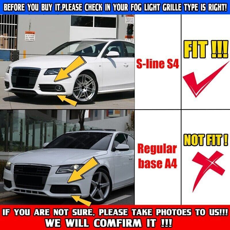 2x Front Fog Light Lamp Cover Grille Cap for Audi A4 B8 S-Line S4 2008-2012