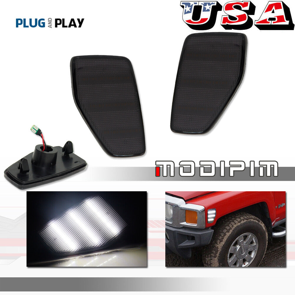 L + R Smoked White LED Side Marker Lights and Mudguard Lights for 2006-10 for Hummer H3 H3T