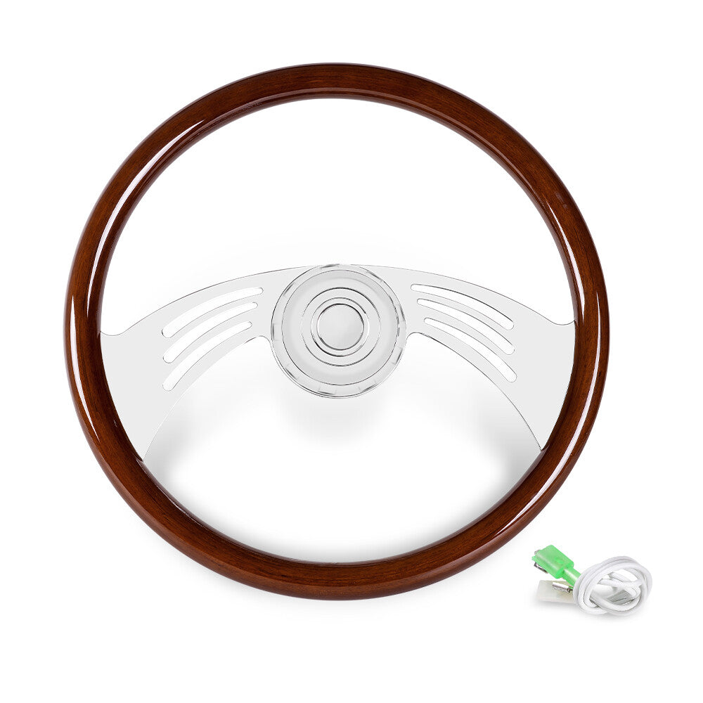 18 Wood Steering Wheel Chrome 2 Spoke for Freightliner / for Kenworth / for Peterbilt / for Volvo