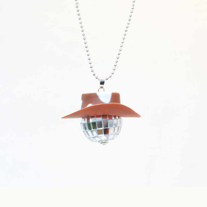 Cowboy Hat Disco Ball Car Ornamen Rearview Mirror Hanging Acessory Cow Brown