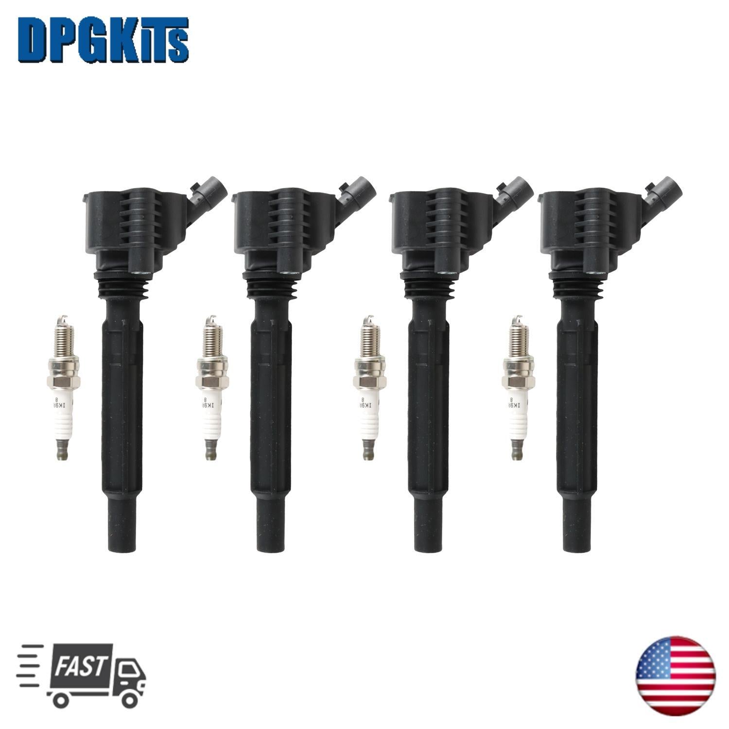 4PCS of Ignition Coils +Iridium Spark Plug for Dodge Dart for Fiat 500 1.4L l4 UF673