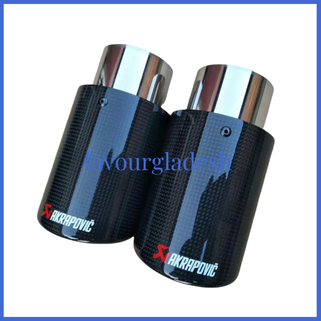 2Universal Akrapovic Glossy Carbon Fiber Exhaust Muffler tip Tail pipe 63-101mm