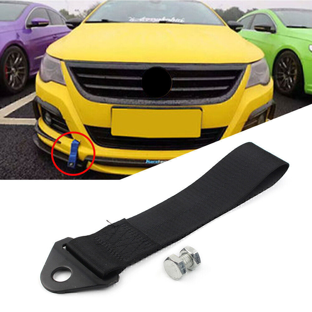 Black Racing Tow Towing Strap Belts Rope Rally Hook Universal Rear/Front Bumper